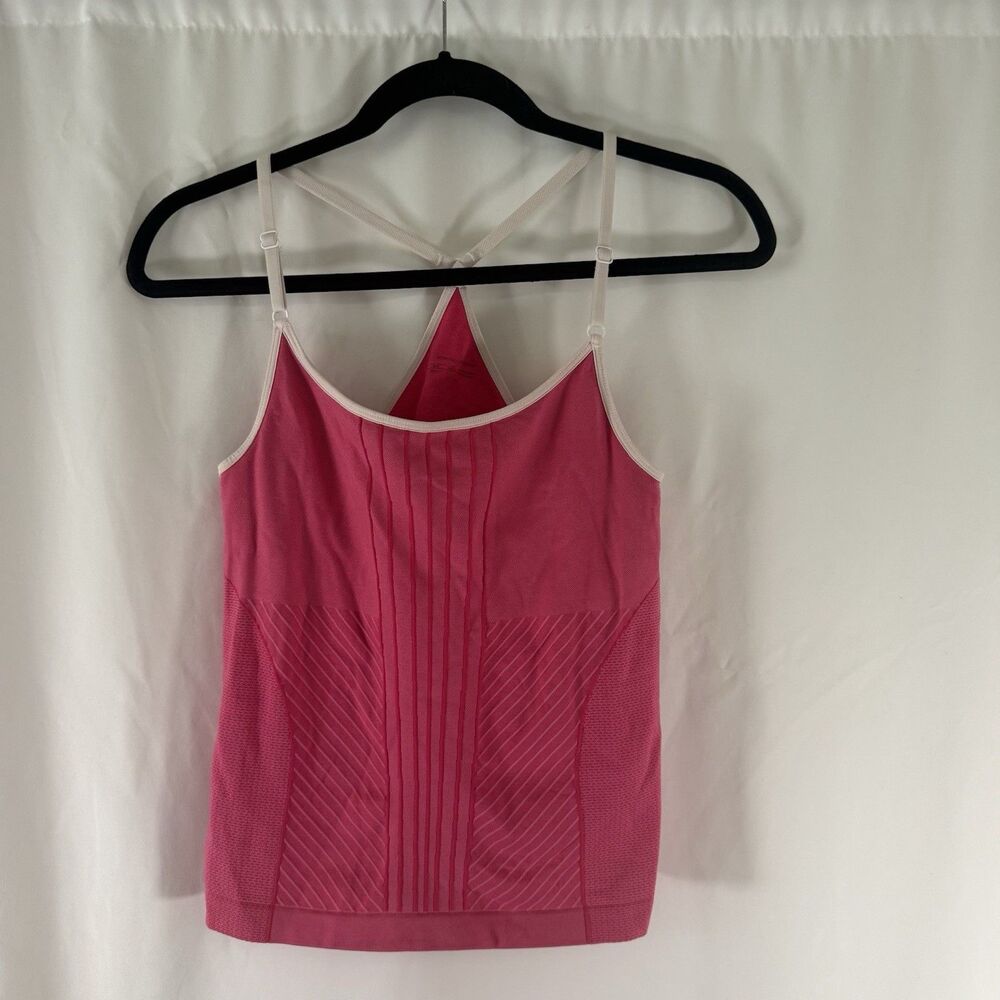 Nike Tank Sports Bra Women's Medium Pink Striped Pullover Strappy Adjustable